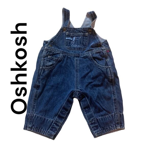 Oshkosh denim overalls size 0 - 3 months dog 90s vintage boy baby cute puppy bib - Picture 1 of 12